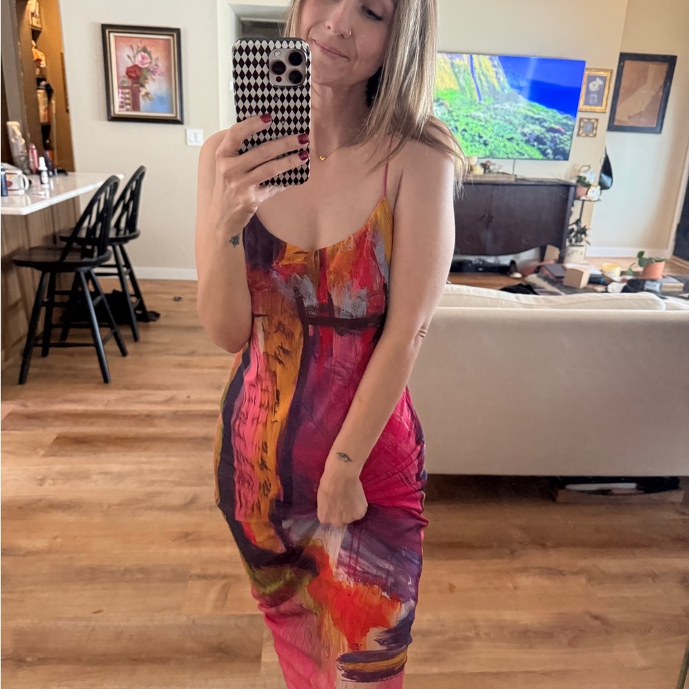 Zara Vibrant Pink and Purple Midi Dress